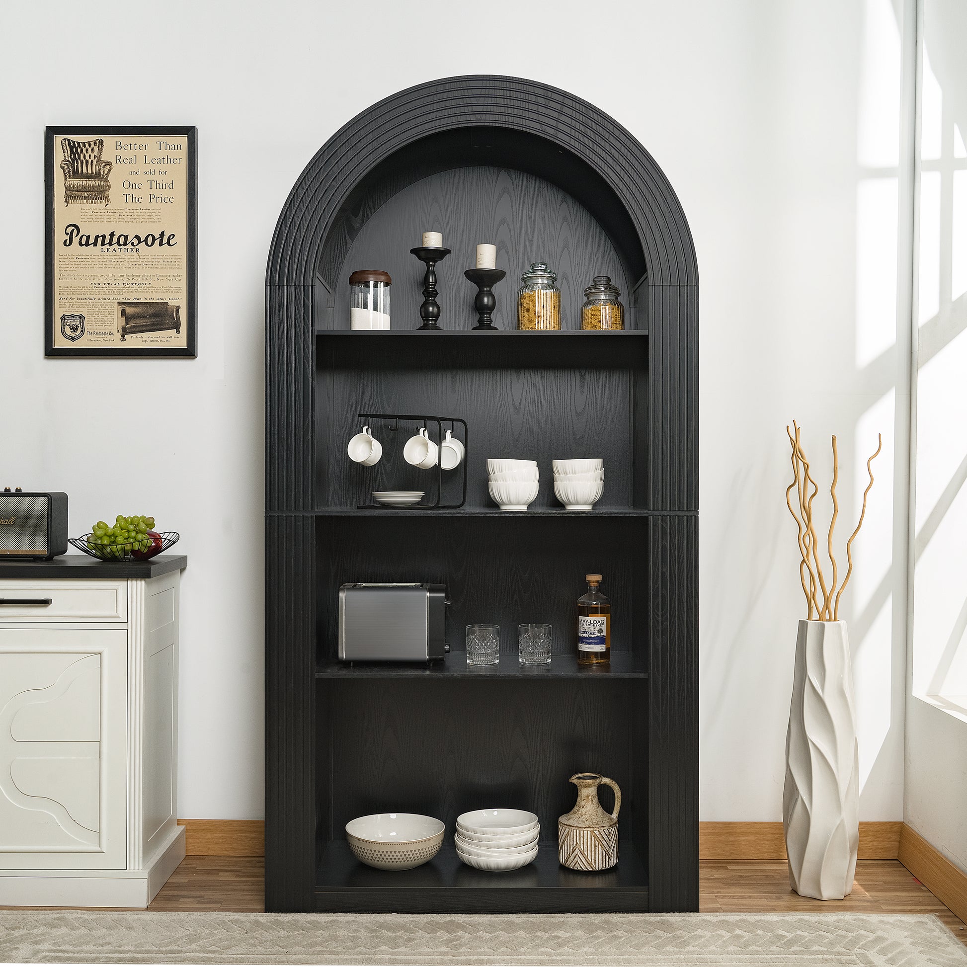 78.74" Tall Arched Bookcase, Mid Century Modern 4-Tier Arched Storage Bookcase with Open Display Storage Shelf for Dining Room, Living Room,Bedroom (Black) image 1