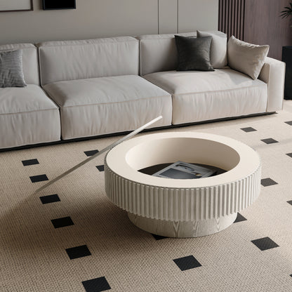 31.5'' Round Coffee Table with Storage Solid Wood Veneered Modern Coffee Table Accent Tea Table for Living Room, Bedroom, Apartment or Office, Retro White image 1