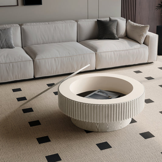 31.5 inch round coffee table with storage retro white - front view