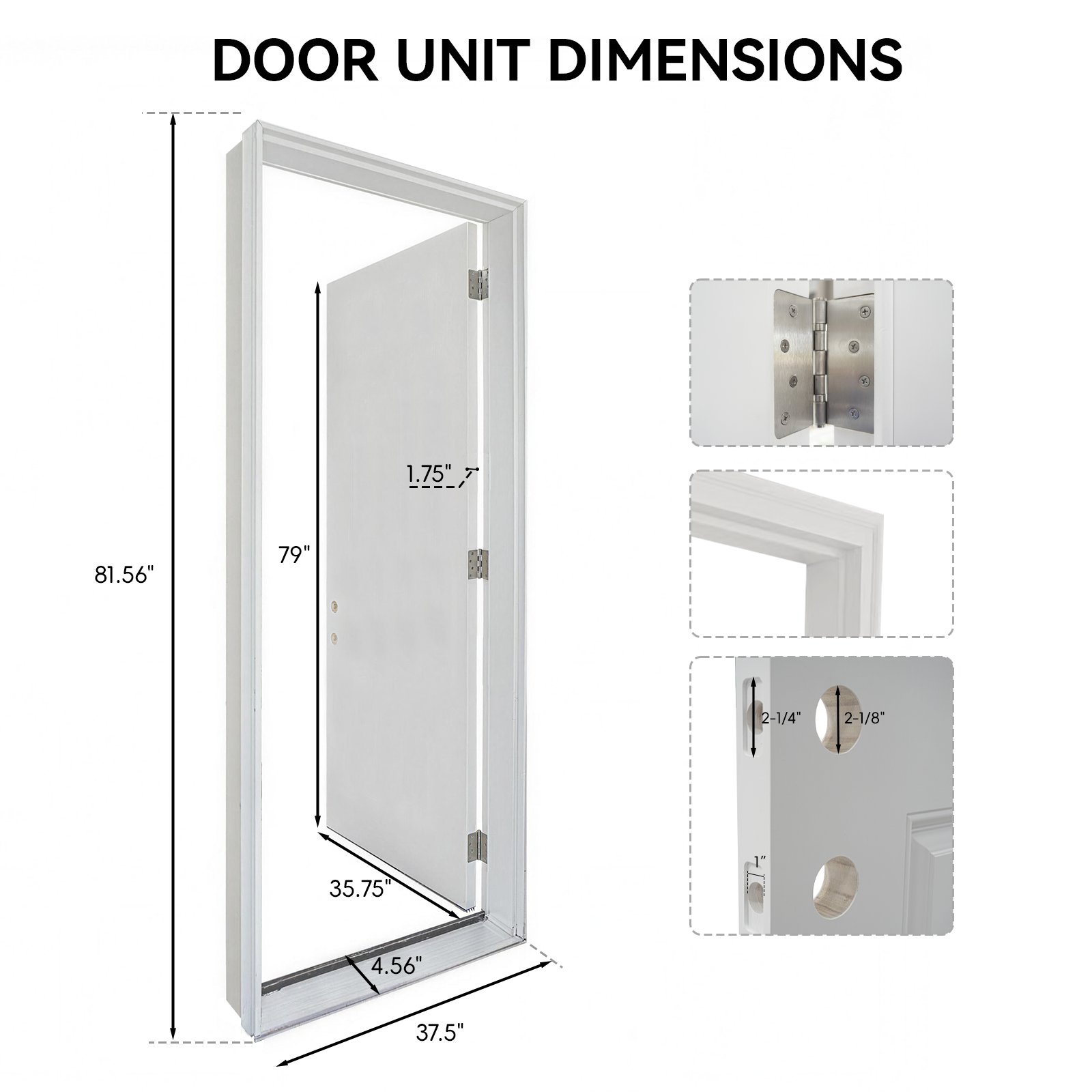 36"x80" Fiberglass Front Door with White 4-9/16" PVC Frame,Right-Hand Inswing Exterior Door with Brickmould,Contemporary minimalist brushed skin & Grooved line with frosted glass for Home Entrance, Bl image 10