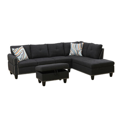 L shape Sectional Sofa Chair with cup holder - Black-Right image 12