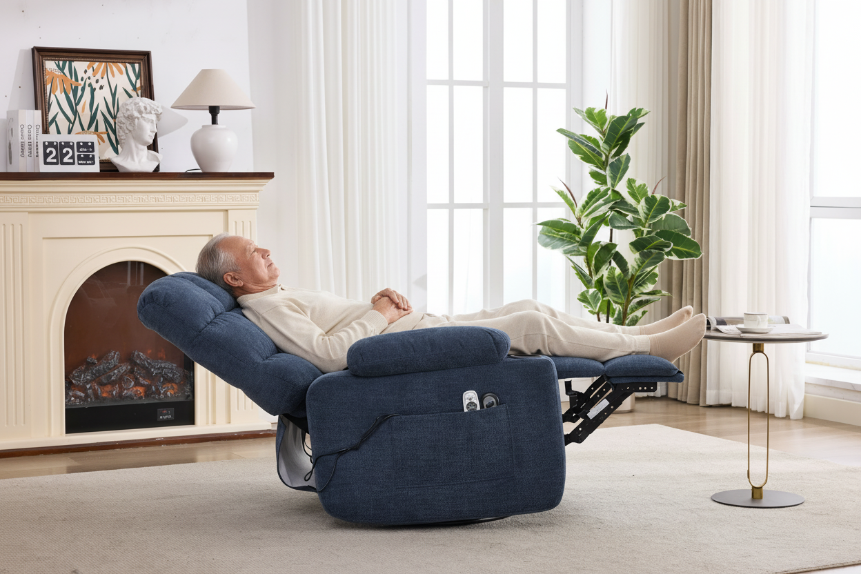 Heat Massage Electric Recliner Chair with Rocker and Swivel in Fabric for Living Room, Blue image 6