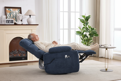 Heat Massage Electric Recliner Chair with Rocker and Swivel in Fabric for Living Room, Blue image 6