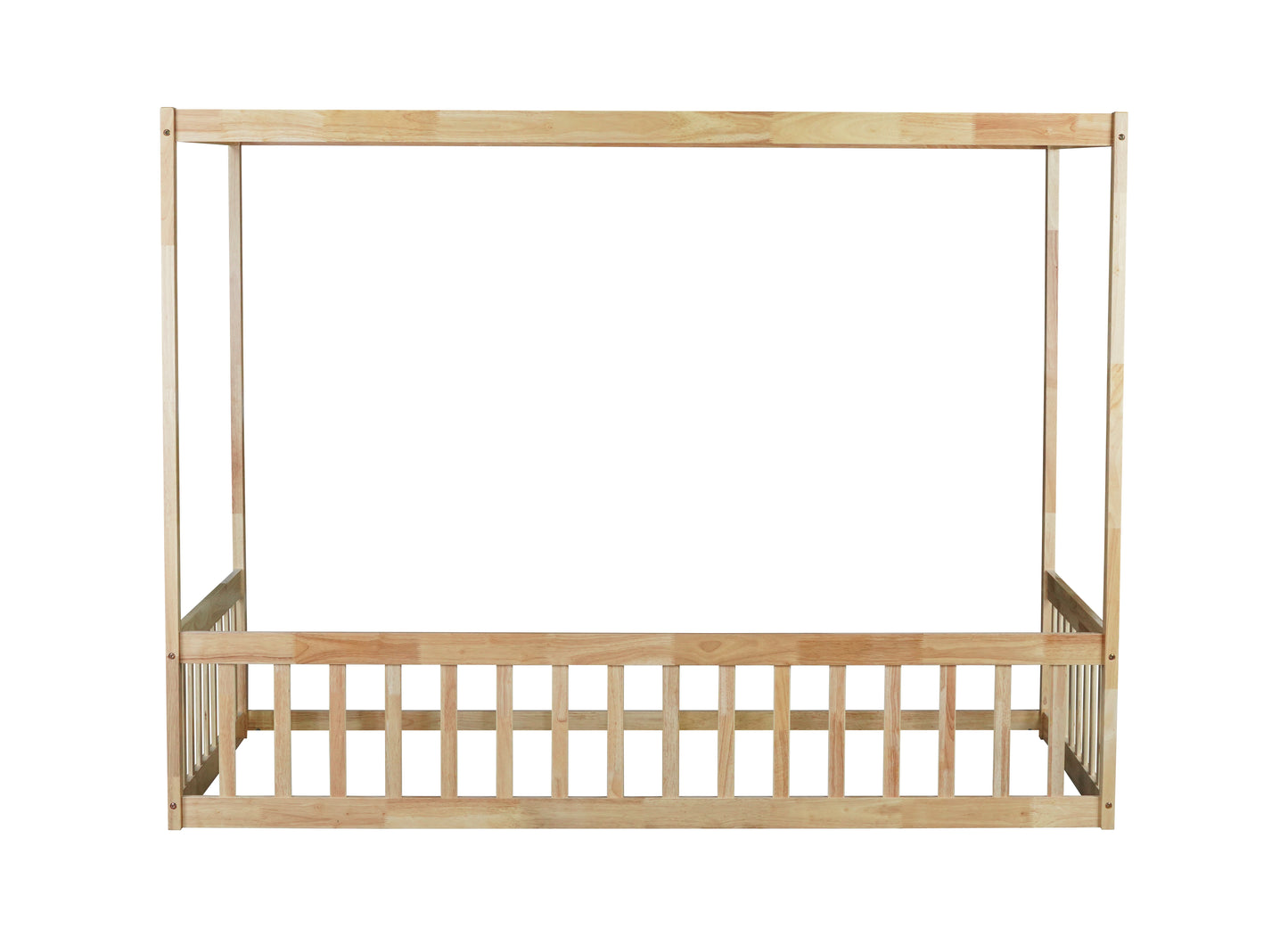 Twin Size Canopy Frame Floor Bed with Fence,Guardrails,Natural (Old Sku:W504P143279) image 8