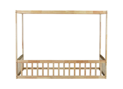 Twin Size Canopy Frame Floor Bed with Fence,Guardrails,Natural (Old Sku:W504P143279) image 8