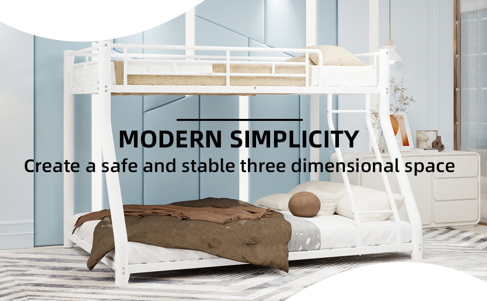 Metal Bunk Bed Twin Over Full Size with Removable Stairs, Heavy Duty Sturdy Frame with 12" Under-Bed Storage for Teen & Adults, Teens, No Box Spring Needed, White image 6