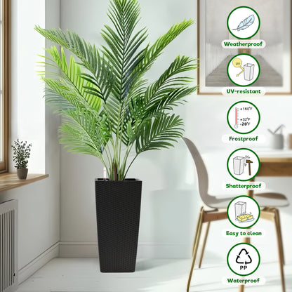 Pack of 2 Square Planter for Garden 22-Inch High Faux Rattan Design Flower Pot with Automatic Watering System for Porch, Patio, Backyard, Makes Keeping Flowers Easier image 8