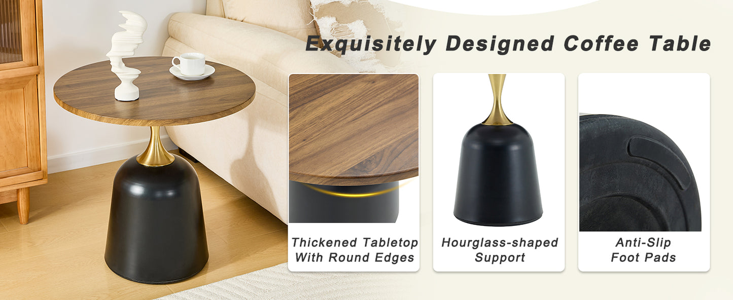 23.6 inch circular side table coffee table, metal base living room table, simple and modern walnut wood grain decoration, negotiation table, unique circular sofa headboard office desk. image 4