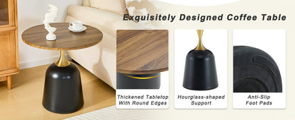 23.6 inch circular side table coffee table, metal base living room table, simple and modern walnut wood grain decoration, negotiation table, unique circular sofa headboard office desk. image 4
