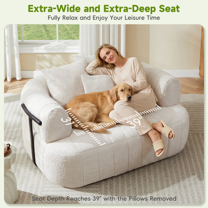 64" Oversized Boneless Chair Chaise Lounge Indoor with Metal Support, Upholstered Boucle Deep Seat Single Cloud Sofa Chair, Cozy Comfy Sofa Bed for Living Room & Bedroom image 9