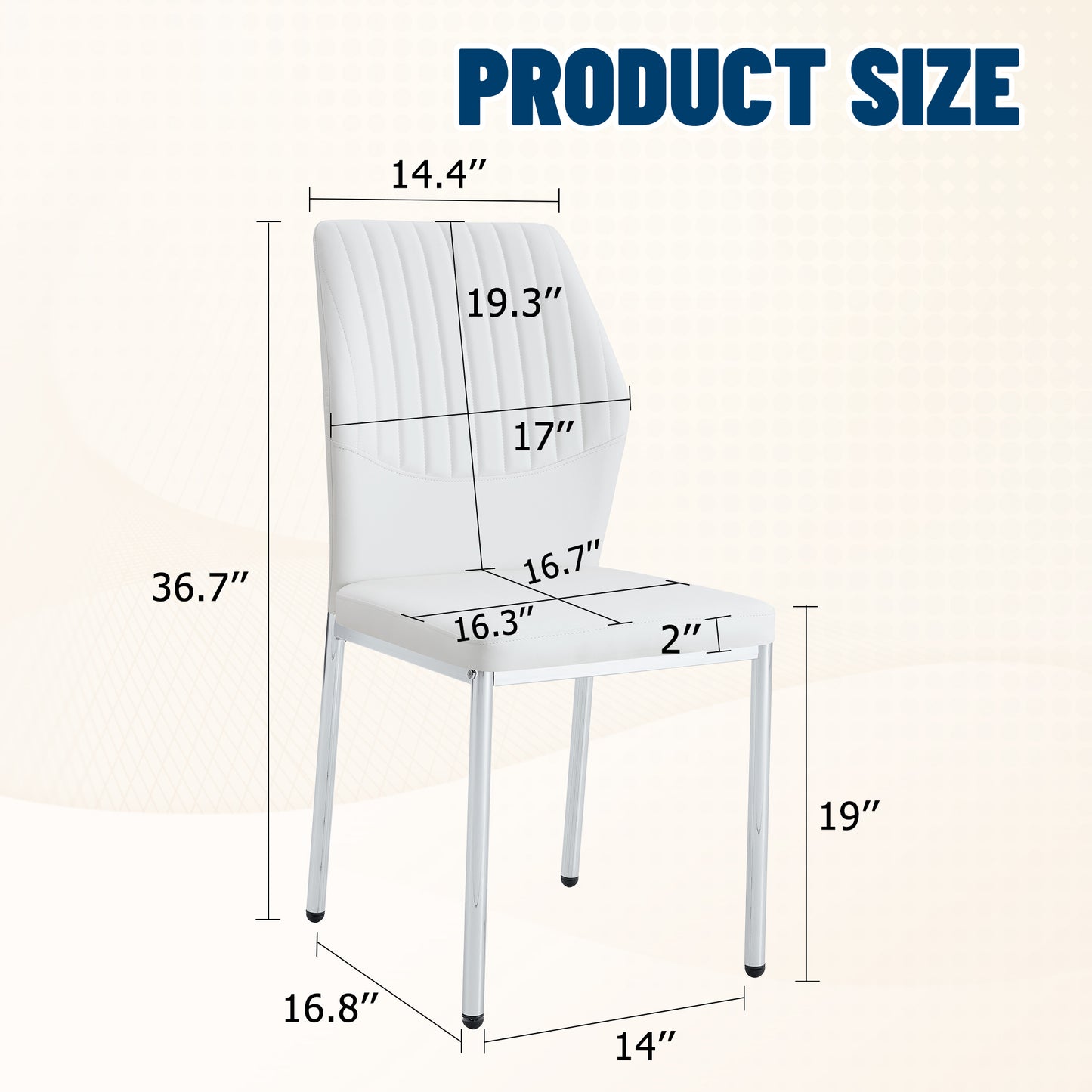 Luxury Simple Chair - Set of 4 White PU Material High Resilience Dining Chair with Metal Silver Leg.The Chair Back Has a Vertical Stripe Design With Smooth And Uniform Lines. image 4