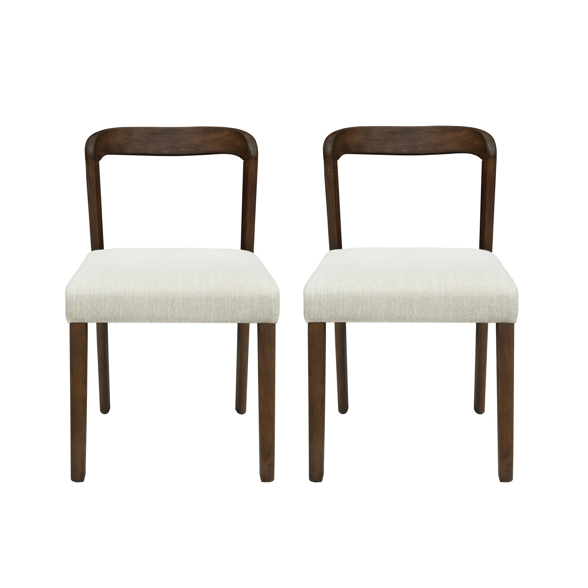 Solid Rubber Wood Dining Chairs(Walnut+Beige)Set of 2 image 2