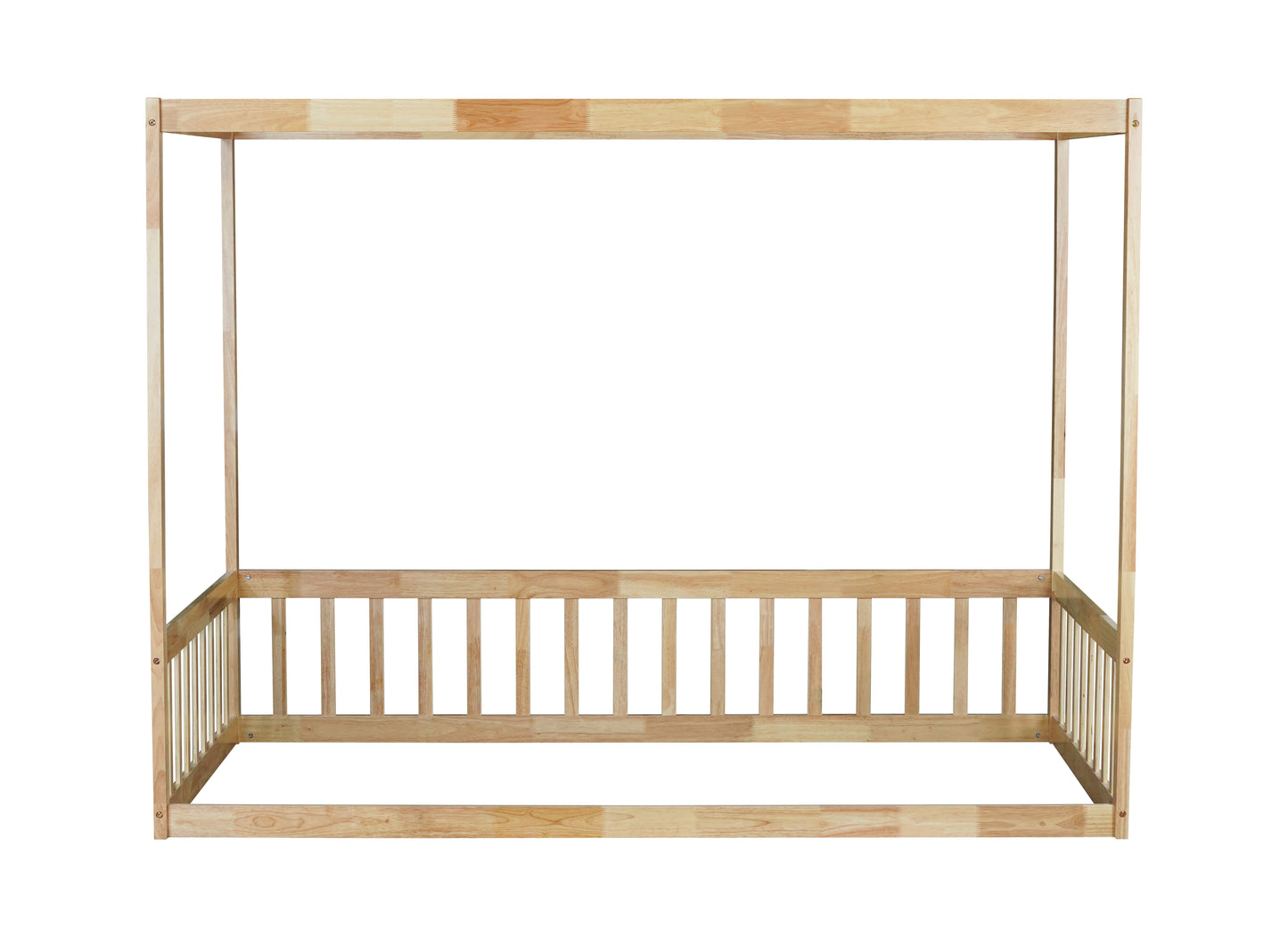 Twin Size Canopy Frame Floor Bed with Fence,Guardrails,Natural (Old Sku:W504P143279) image 7
