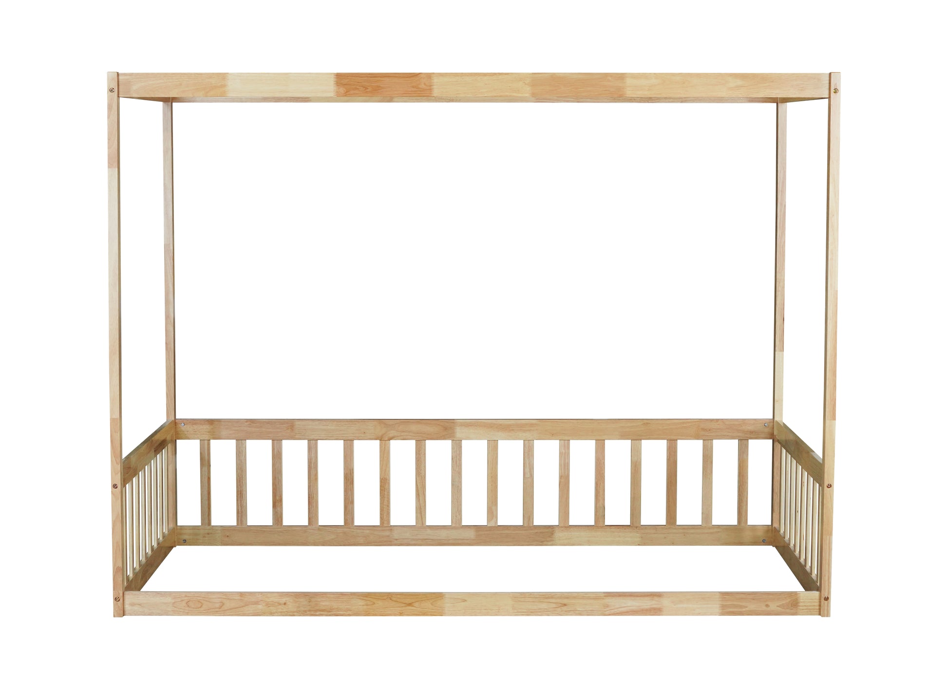 Twin Size Canopy Frame Floor Bed with Fence,Guardrails,Natural (Old Sku:W504P143279) image 7
