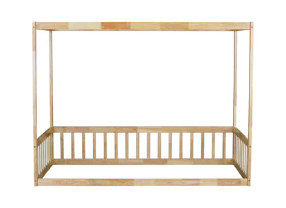 Twin Size Canopy Frame Floor Bed with Fence,Guardrails,Natural (Old Sku:W504P143279) image 7