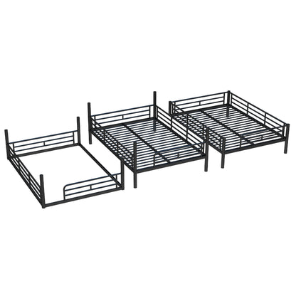 Full over Full over Full Bunk Bed, Metal Triple Bunk Bed with Safety Guardrails, Heavy-duty Bunk Bed with Noise-reduced Design, Black image 9