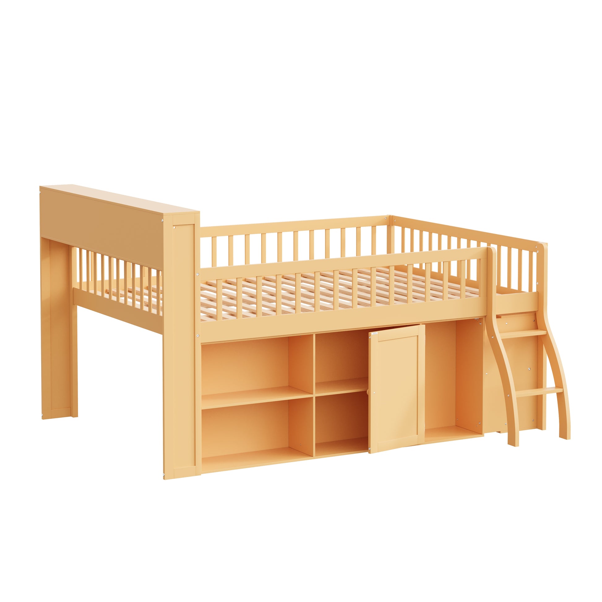 Full Size Loft Bed with Storage, Headboard with LED Light, Natural image 11