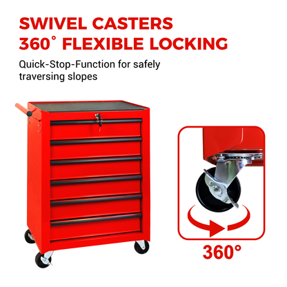 Rolling Metal Tool Chest with 6 Drawers, 20" 6-Drawer Tool Chest Cabinet with Ball Bearing Drawer Slides, Steel Tool Storage Box Organizer -RED image 9