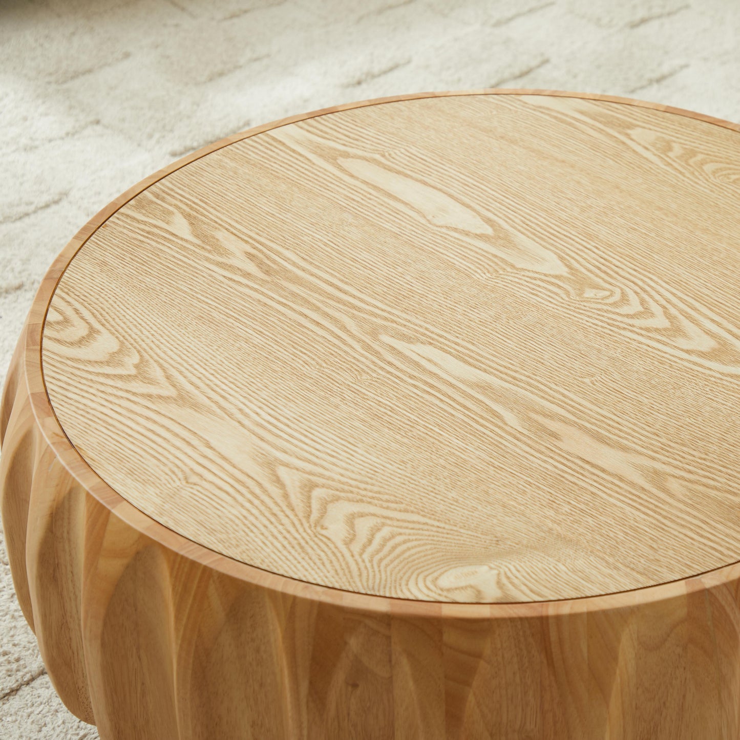 Round Solid Wood Carved Coffee Table with Elegant Sculptural Design image 7