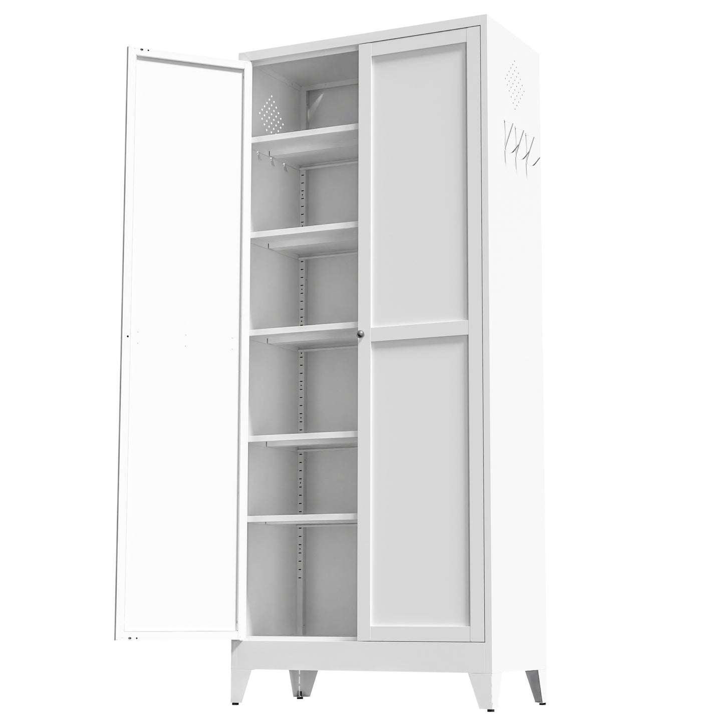 75" White Metal Kitchen Pantry Cabinet Adjustable Storage with 5 Shelves (110lb Capacity), Freestanding Kitchen Storage Cabinet with Adjustable Shelves, Dishware in Kitchen, Pantry, Dining Room image 6