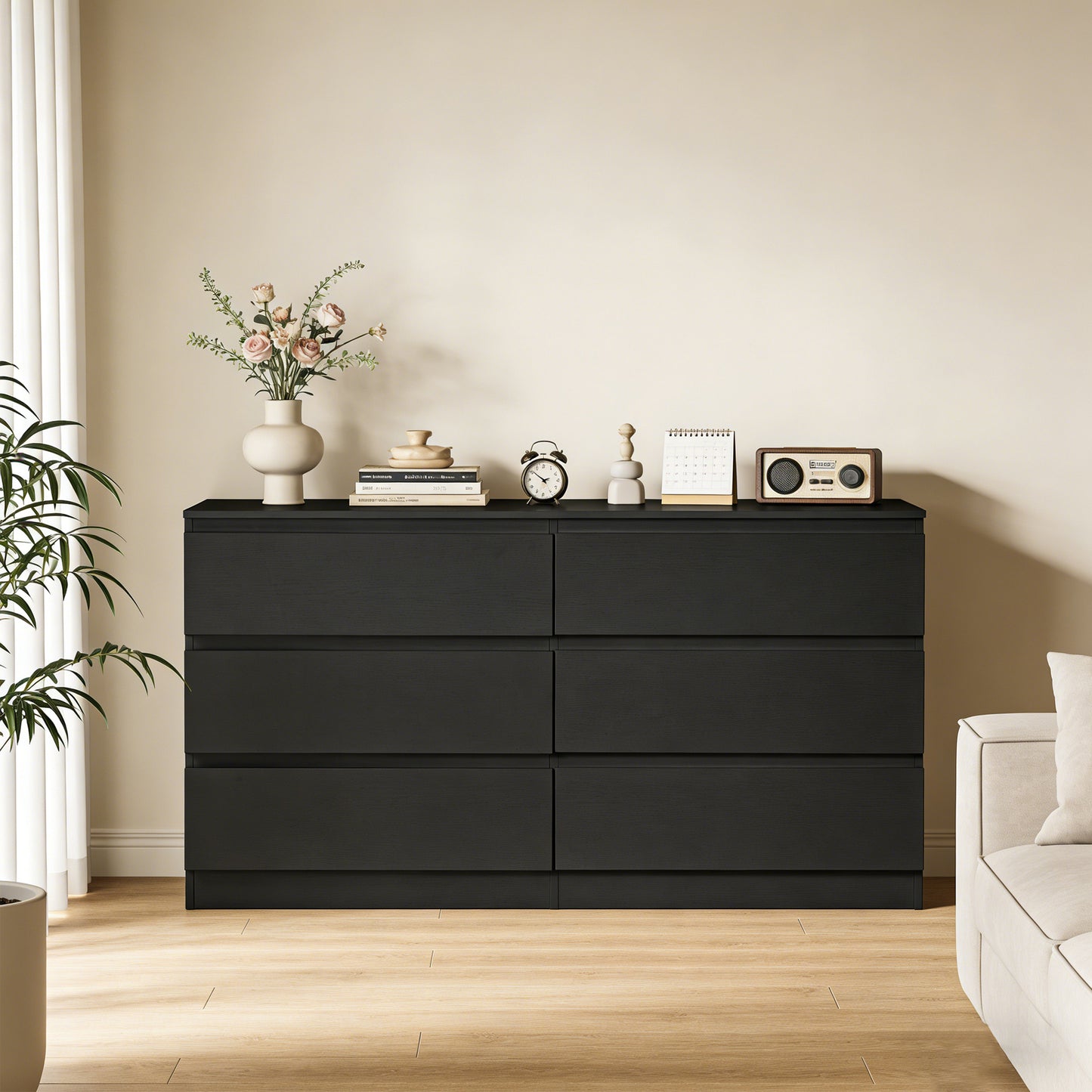 6 Drawer Black Dresser, Modern Bedroom Dresser with Spacious Countertop, Wood Storage Cabinet with Concealed Handles & 6 Deep Drawers for Bedroom, Living Room, Entryway, 15.7" D x 47.2" W x 30.9" H image 3