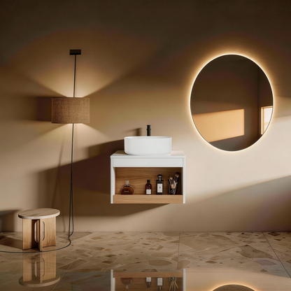 24" Floating Bathroom Vanity with Glossy White Round Vessel Sink, Wall-Mounted Vanity with Open Shelf Storage, White Finish with Durable Countertop, Space-Saving Modern Design (Ships in 2 Boxes) image 3