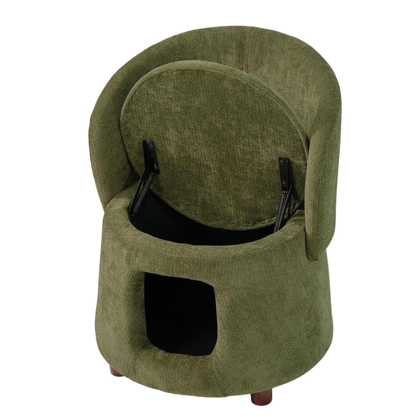 Green Pet Friendly Chair with Hidden Pet Nook, Convertible Stool, Storage Seat, 220lbs Capacity, Acacia Wood Legs image 6