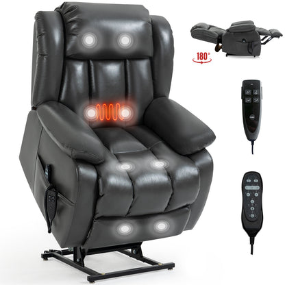 Dual Motor Infinite Position Up to 350 LBS Electric Medium size Leatheraire Grey Power Lift Recliner Chair with 8-Point Vibration Massage and Lumbar Heating image 1