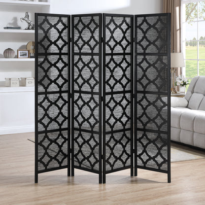 Quarterfoil infused Diamond Design 4-Panel Room Divider, Black image 2