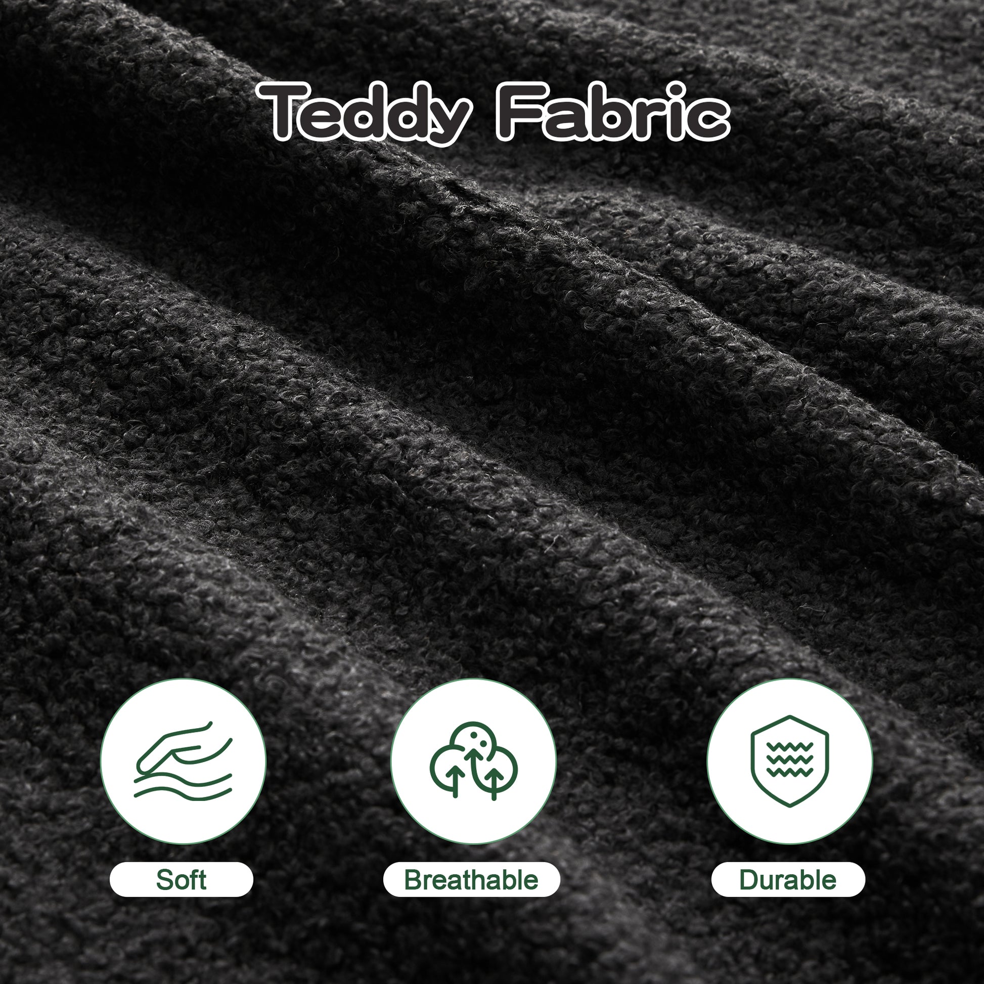 L-Shaped Teddy Fabric 2-Seat Boneless Sofa,No Assembly Required Curved Armrest,Streamlined Design Ergonomic Design,32D High Density Sponge For Living Rooms Rest Areas Bedroom,Black image 4