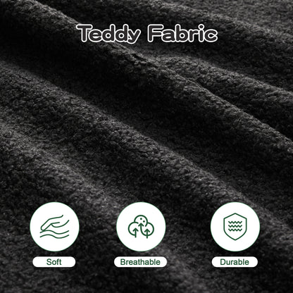 L-Shaped Teddy Fabric 2-Seat Boneless Sofa,No Assembly Required Curved Armrest,Streamlined Design Ergonomic Design,32D High Density Sponge For Living Rooms Rest Areas Bedroom,Black image 4
