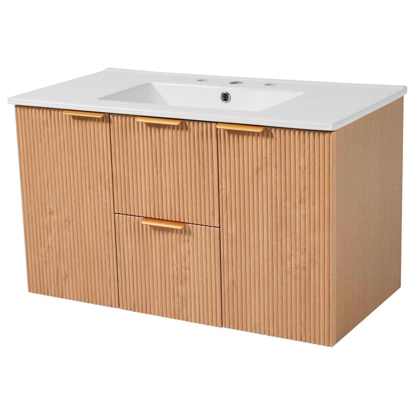[Video]36 Inch Single Sink Bathroom Vanity with ceramic Top, MDF Cabinet, Soft Close Doors, Divided Drawers, Wall-Mounted Modern Storage Vanity image 12
