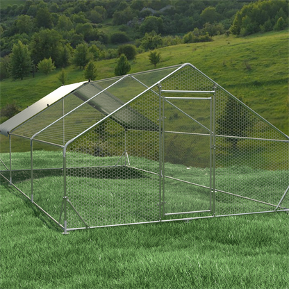 Large Metal Chicken Coop Walk-in Poultry Cage Hen Run House Rabbits Habitat Cage Spire Shaped Coop with Waterproof and Anti-Ultraviolet Cover (19.5' L x 9.7' W x 6.4' H) image 4