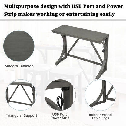 TOPMAX Farmhouse 3-Piece Counter Height Dining Table Set with USB Port and Upholstered Stools,Gray image 4