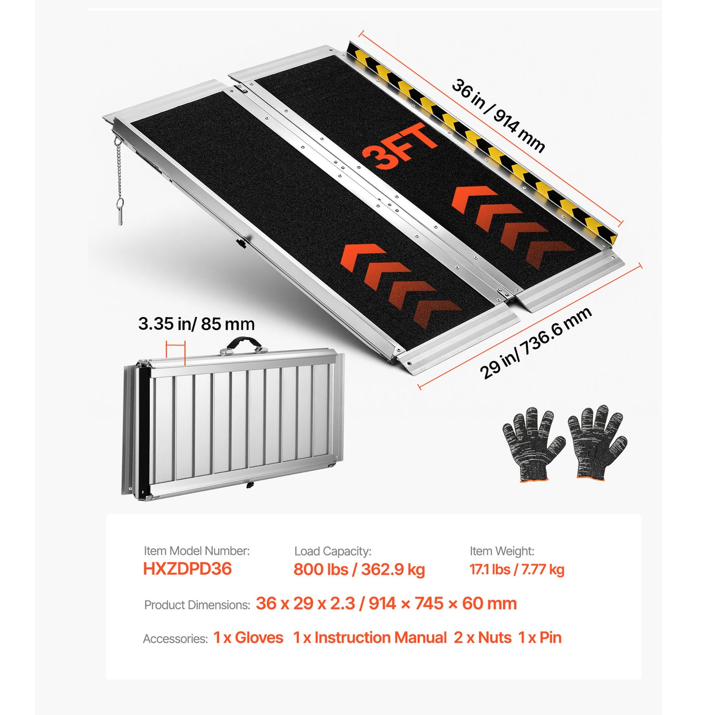 Portable Wheelchair Ramp, 3FT, Non-Slip Aluminum Folding Handicap Ramp for Wheelchair, 800 lbs Capacity, Door Threshold Ramps for Home Steps, Stairs, Entry, Threshold, Doorways, Scooter, Curbs image 10