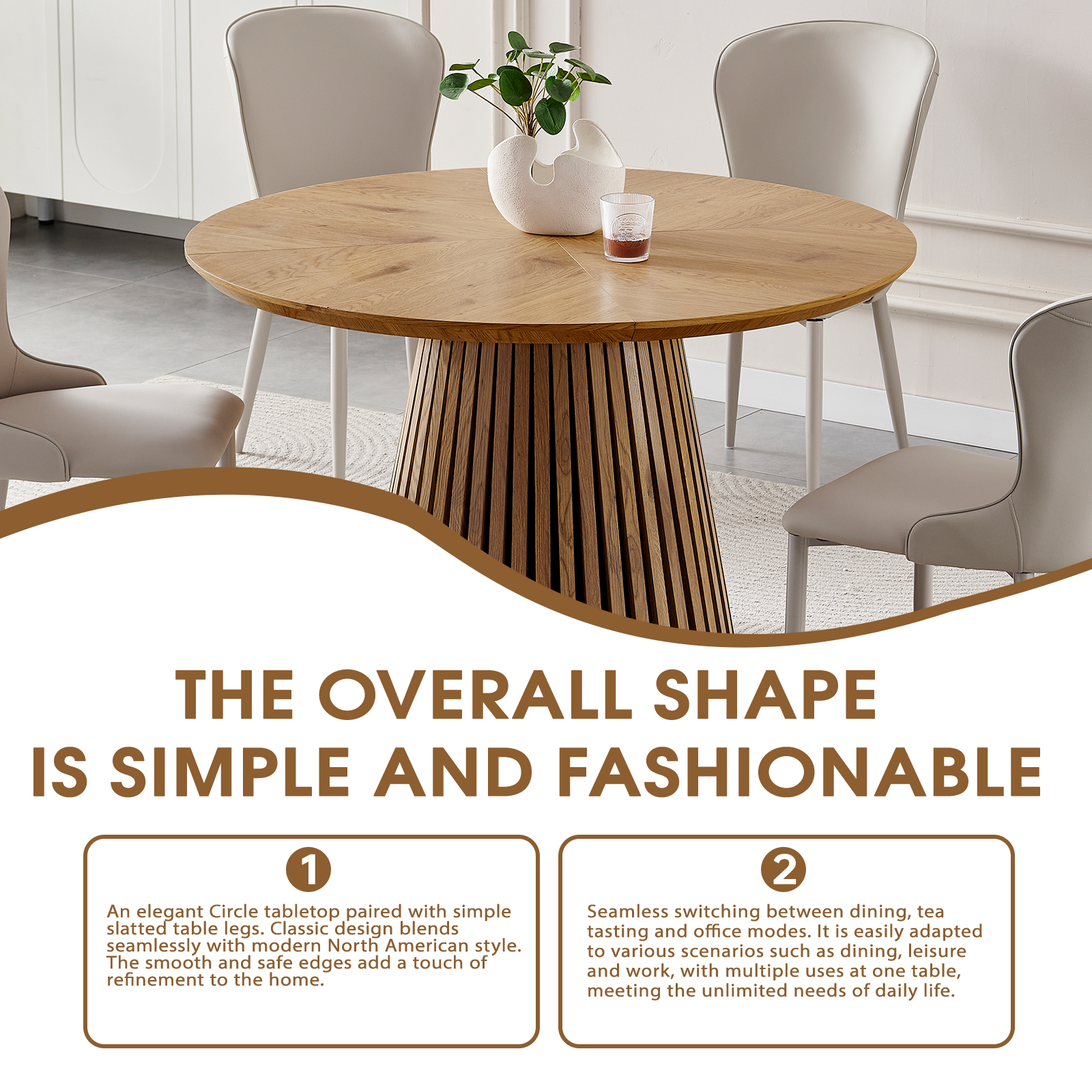 Wooden dining table, modern round kitchen dining table, fashionable design, suitable for family gatherings, multi-functional and space-saving, suitable for living room and dining room image 8