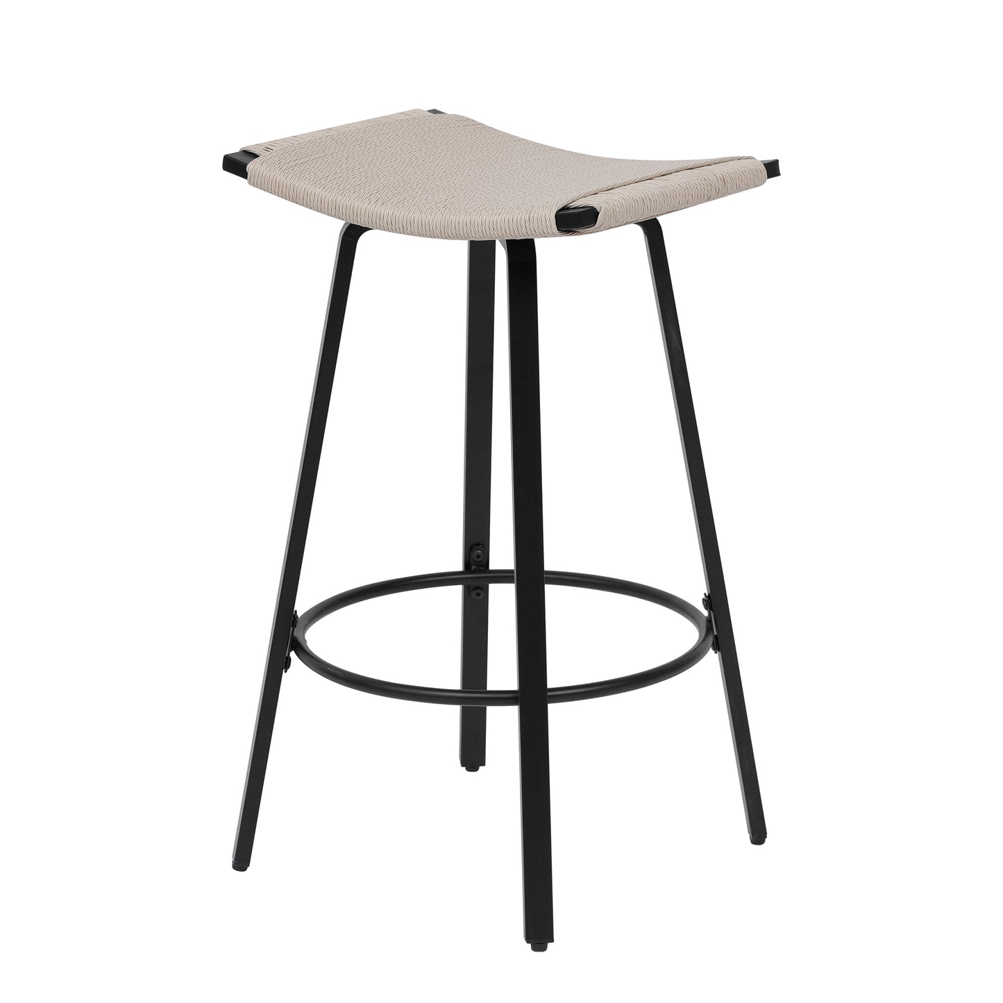 Counter Height Bar Stools Backless Handwoven Kitchen Dining Chairs with Round Footrest Set of 2 PVC Weaving Pub Stool for Indoor & Outdoor (Black & Creamy White) image 7