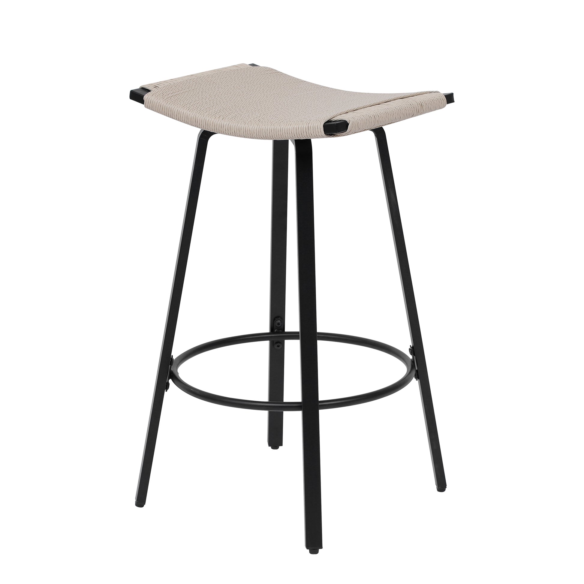 Counter Height Bar Stools Backless Handwoven Kitchen Dining Chairs with Round Footrest Set of 2 PVC Weaving Pub Stool for Indoor & Outdoor (Black & Creamy White) image 7