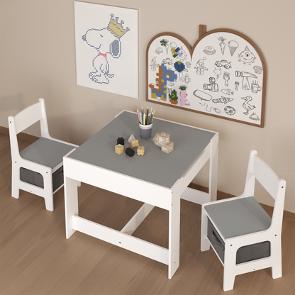 Kids Table and Chair Set, 3 in 1 Wooden Activity Table with Storage Drawer for Toddlers Drawing, Reading, Crafts, 2 in 1 Detachable Tabletop Table Set for Nursery, Playroom image 1