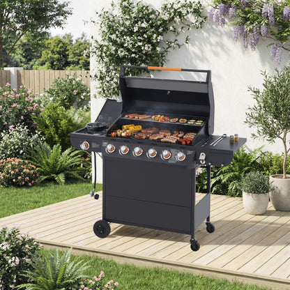 6 Burner BBQ Propane Gas Grill with Side Burner 72000 BTU Output Stainless Steel Barbecue Grill with Cast Iron Grates and Side Tables for Outdoor Cooking Kitchen and Patio Backyard. image 2