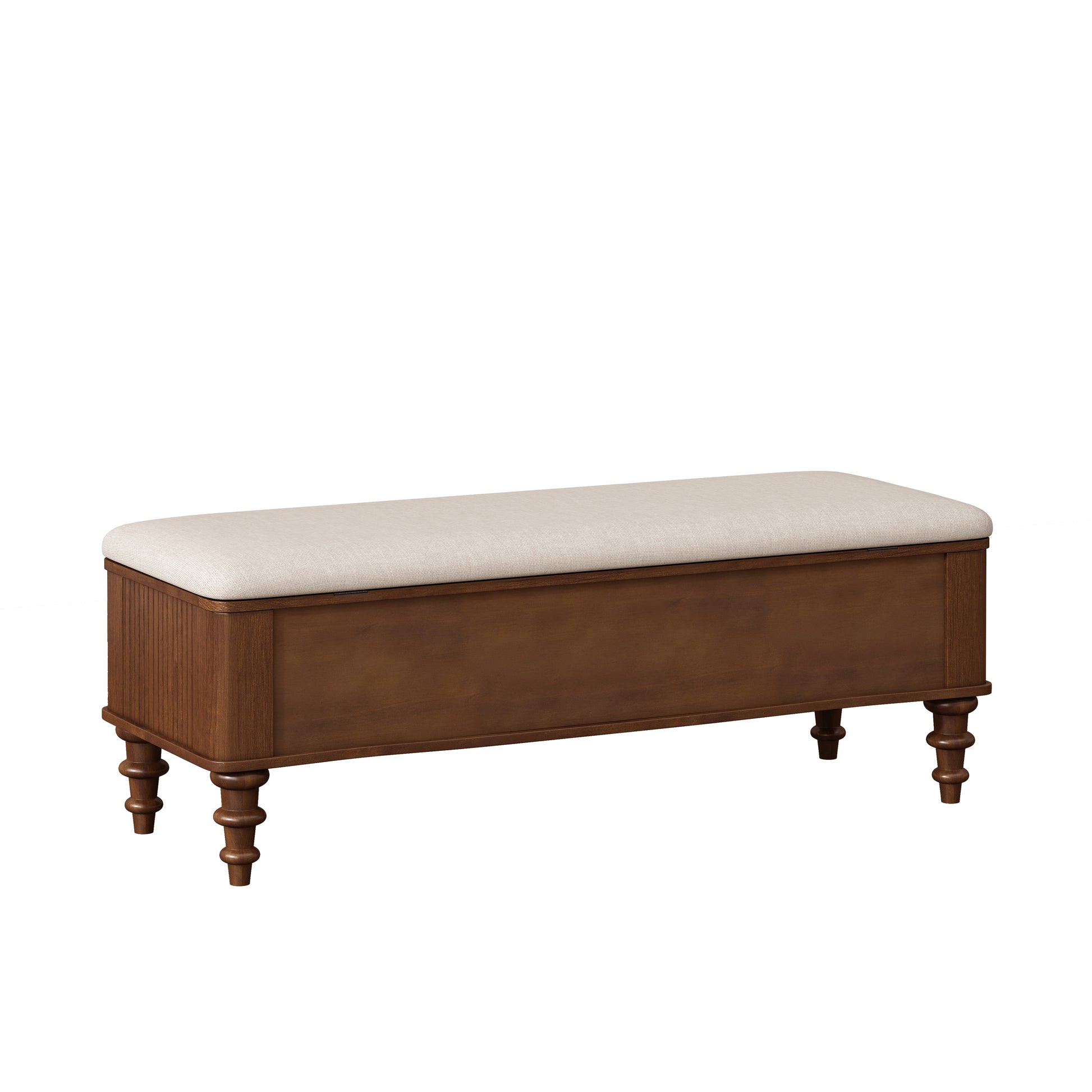 50.8-inch Multi-Functional Storage Ottoman Bench-Solid Rubberwood Bed End Bench with Linen Seat, Storage Bench for Bedroom, Entryway Shoe Organizer for Bedroom, Living Room, Entryway, Closet, Walnut image 11