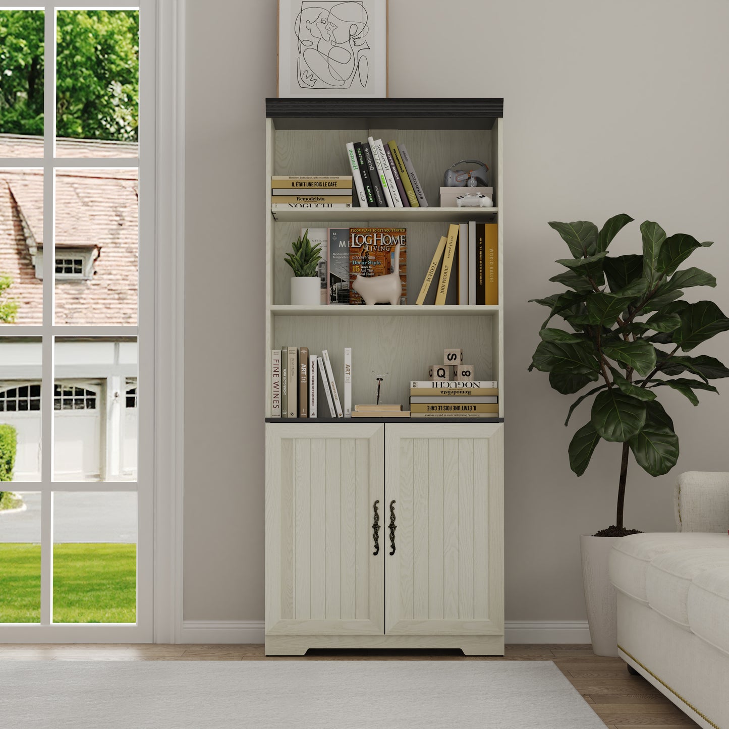 70.86"(180cm) Tall Storage Cabinet, 5 Tier Cube Display Cabinet with Adjustable Shelves and Barn Doors, MDF Wood Freestanding Display Bookshelves for Bedroom,Living Room, Kitchen, Pantry, Bar Cabinet image 6