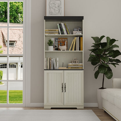 70.86"(180cm) Tall Storage Cabinet, 5 Tier Cube Display Cabinet with Adjustable Shelves and Barn Doors, MDF Wood Freestanding Display Bookshelves for Bedroom,Living Room, Kitchen, Pantry, Bar Cabinet image 6