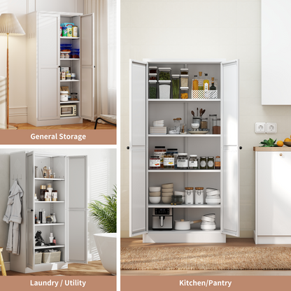 61" White Metal Kitchen Pantry Cabinet Adjustable Storage with 4 Shelves (110lb Capacity), Heavy Duty Freestanding Pantry Organizer for Kitchen, Pantry, Living Room image 10