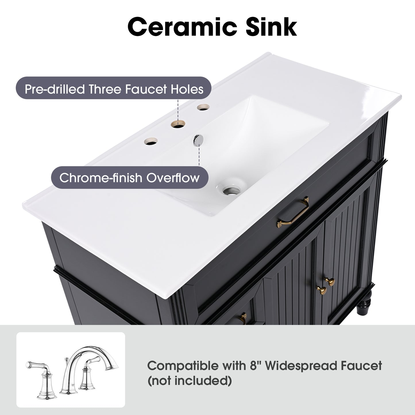 [Video] 36" Bathroom Vanity with Sink, Bathroom Cabinet with Drawers, Solid Frame and MDF Board, One Package, Black(same SKU: N725P195410B) image 7