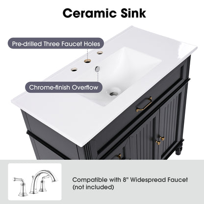 [Video] 36" Bathroom Vanity with Sink, Bathroom Cabinet with Drawers, Solid Frame and MDF Board, One Package, Black(same SKU: N725P195410B) image 7