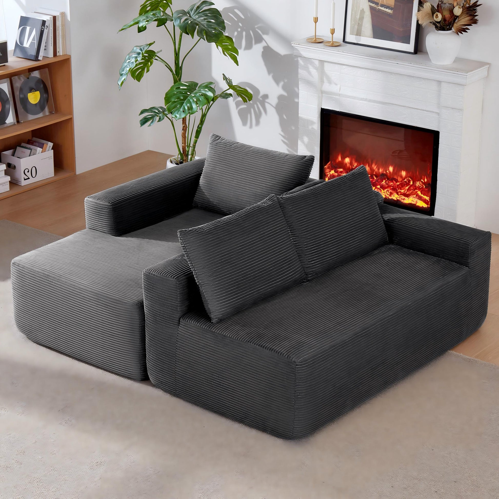NEW 96.9" Cloud Sectional Couch with U-Shaped Chaise,Modern Modular Sofa with Deep Seat, Upholstered Couches for Living Room Bedroom,No Assembly Required,(Plush Corduroy Fabric),Grey-Blue-Left image 3