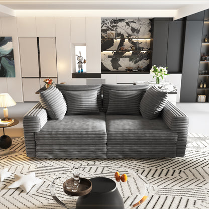 102.4 "Plush Corduroy 4-Seat Sofa,Modern Comfy Upholstered Sofa Cloud Couch,Deep Seat Couches with Soft Pillows and 2 Ottomans,Convertible Sofa Lounge Chair,Grey(Old SKU:W1885S00279) image 12
