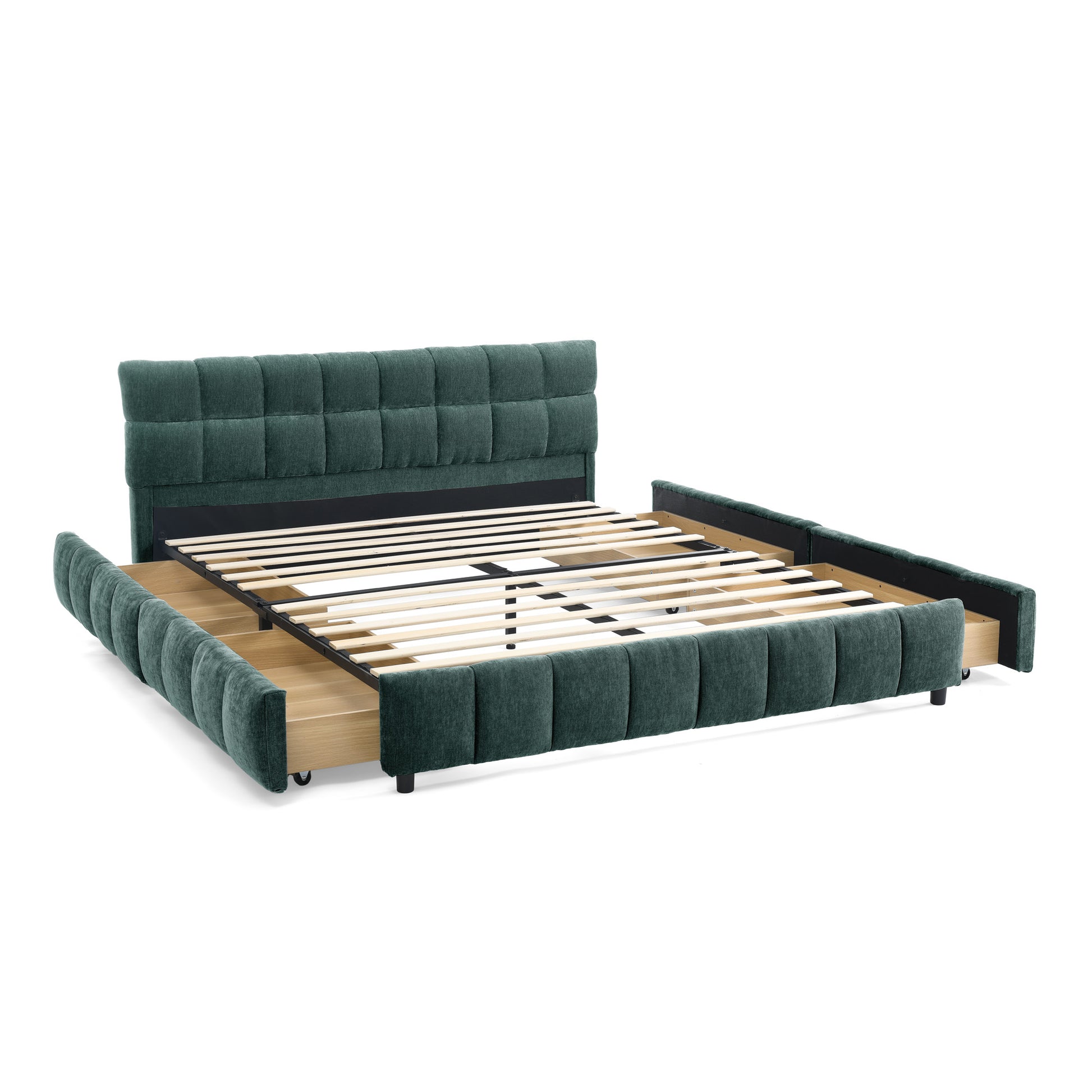 Queen Size Upholstered Bed,comfortable upholstered bed frame, Chenille fabric, with headboard and solid bed frame. With drawer for storage.-green(88.5''*68.5''*31'') image 9