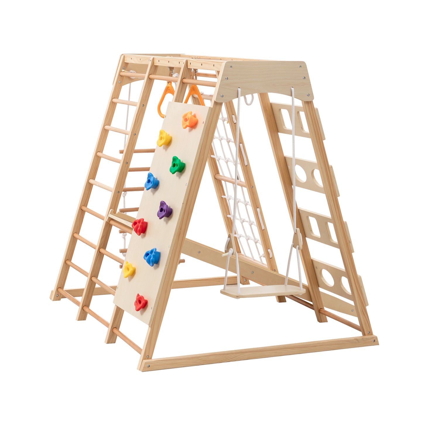 9-in-1 Slide and Climbing Wall for Toddlers 3+, Wooden Indoor Play Structure, Heavy Duty 176 lbs Capacity, Safe Rounded Edge Natural Wood, Balance & Strength Toy Gift image 9